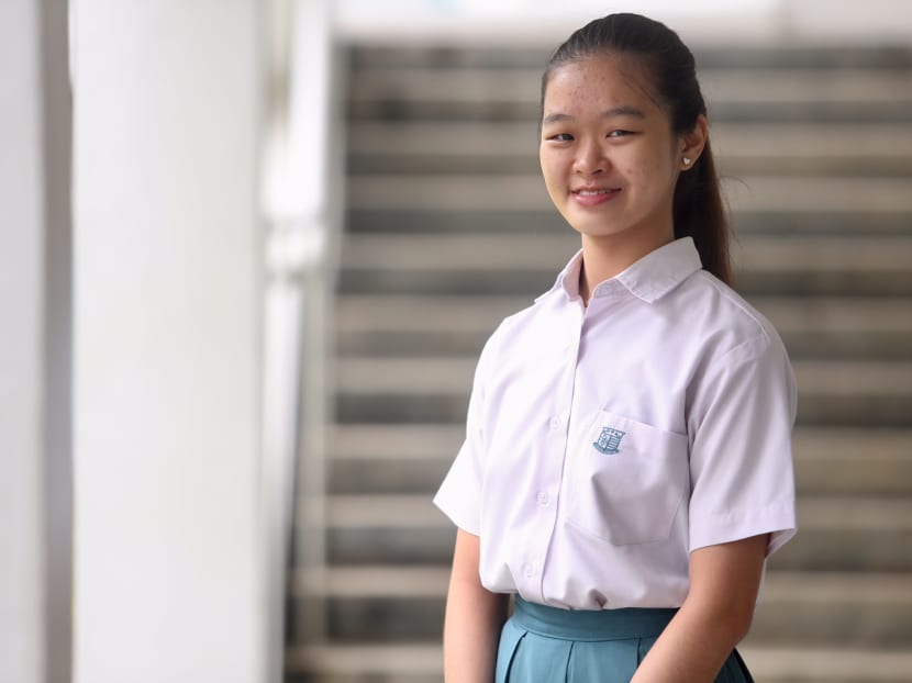 Swiss Cottage Secondary School student Leow Su Qi f, who collected her results on Friday (Jan 12). Photo: Koh Mui Fong/TODAY