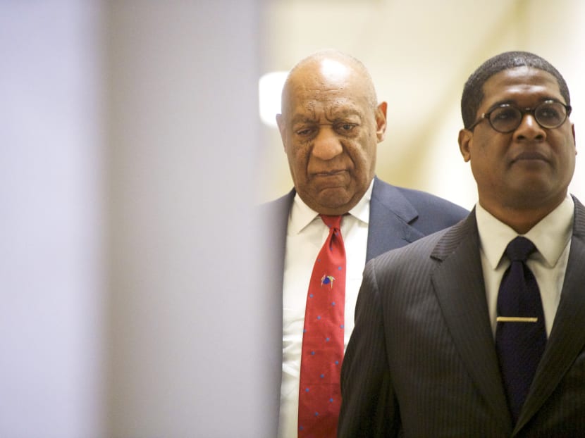 Bill Cosby reacts while being notified of a verdict in his retrial on sexual assault charges at the Montgomery County Courthouse in Norristown.