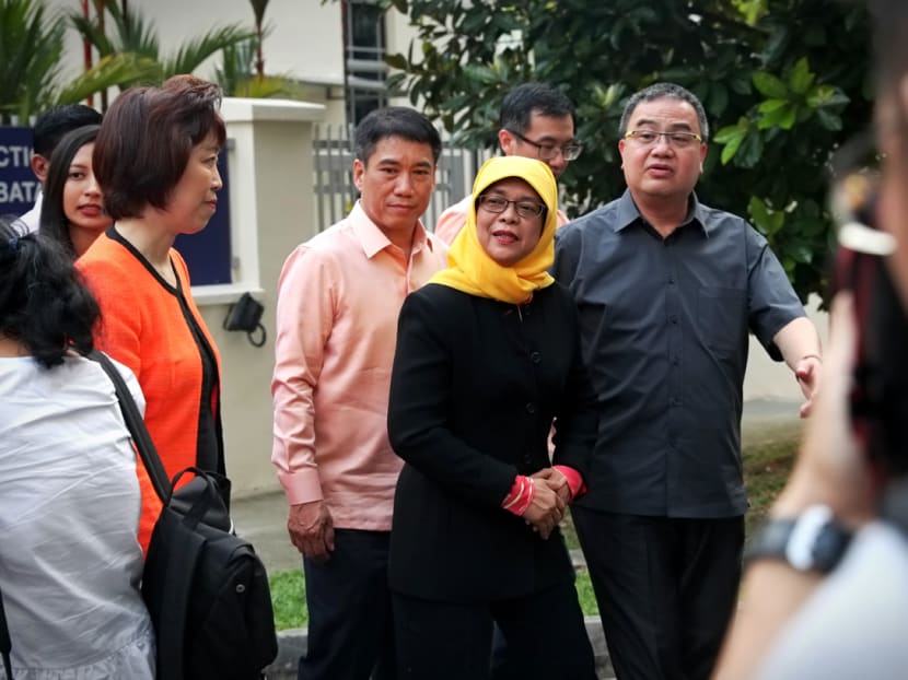 Halimah Yacob leaving the Elections Department on Sept 11. Photo: Nuria Ling/TODAY