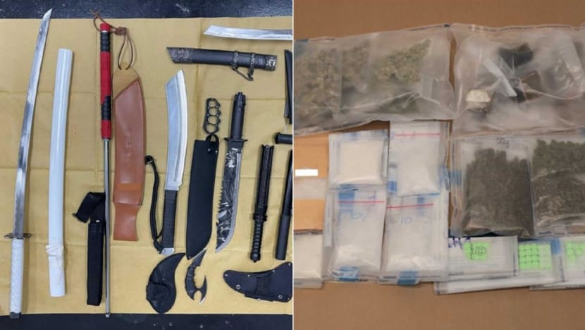 Weapons including swords, machetes seized during drug raid in Ubi