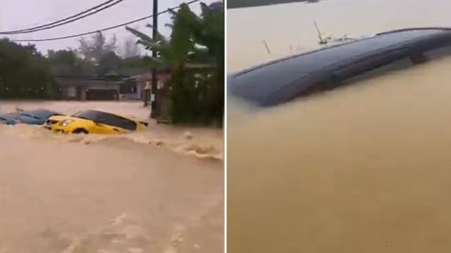 马国登州水灾严重 看车辆被洪水淹没 网民：愿车主还活着