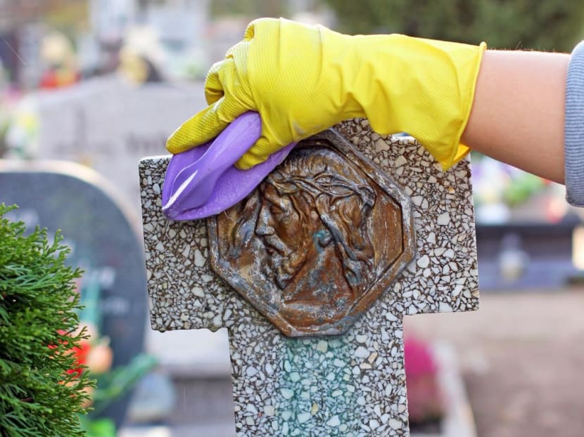 Had enough of watching people clean houses? How about watching someone clean tombstones? 