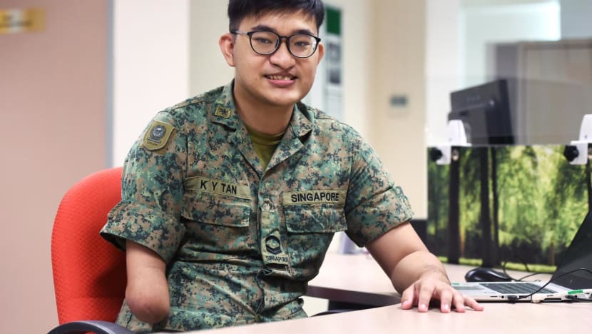 This young man lost his arm and could be exempted from NS. He chose to serve anyway