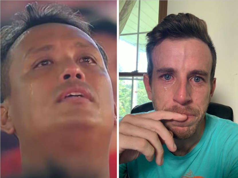 Mr Azuan Tan (left) was caught on camera with tears streaming down his face while singing the national anthem at this year’s National Day Parade (NDP) while Mr Braden Wallake – chief executive of US marketing agency HyperSocial – went viral after posting a teary-eyed selfie reflecting his guilt about having to lay off employees in his company.