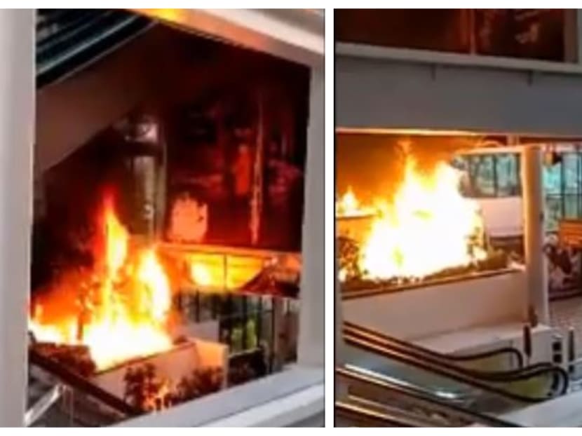 Fire engulfs landscaping at Genting Highlands. Fire engulfs landscaping at Genting Highlands.