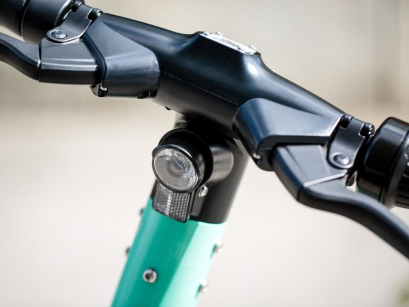 A close-up view of an electric scooter's handle. Zaharah Sa'at knew that riding an e-scooter on the road in Singapore was prohibited when she was caught doing so. A close-up view of an electric scooter's handle. Zaharah Sa'at knew that riding an e-scooter on the road in Singapore was prohibited when she was caught doing so.