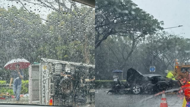 全岛多地滂沱大雨 CTE大树倒压扁车辆