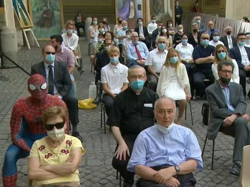 Far from home? Spiderman drops in at the papal audience Far from home? Spiderman drops in at the papal audience