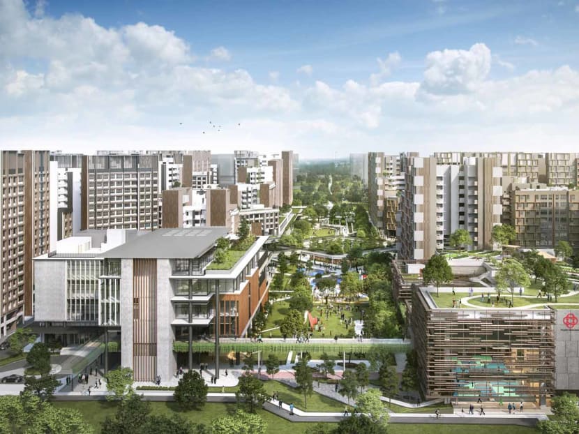 An artist's impression of a HDB development in Tengah. Today, a high demand among singles — who have to be 35 years old before they can buy a flat — for two-room flexi flats remains, but the application rate has dropped to about 4.2 last year