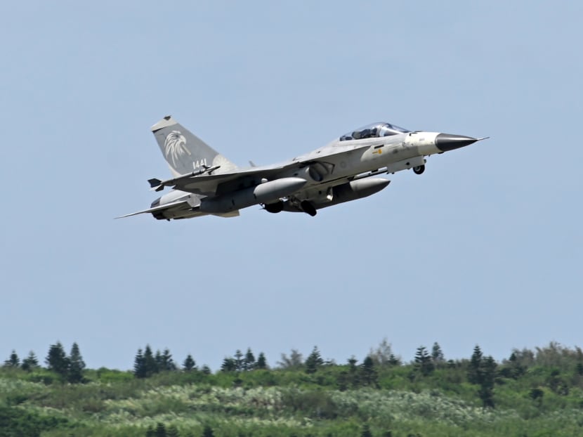 A domestically-produced F-CK-1 indigenous defence fighter jet takes off during a visit by the island's president and the media from Penghu Air Force Base on Magong island in the Penghu islands on Sept 22, 2020.