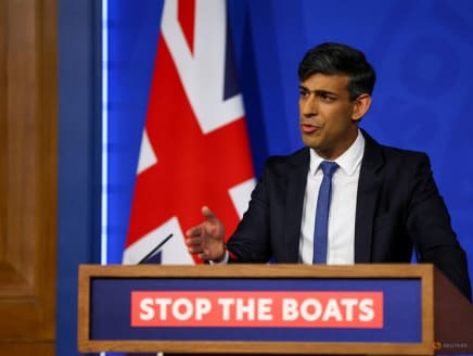 British Prime Minister Rishi Sunak speaks during a press conference at Downing Street in London, Britain, April 22, 2024.