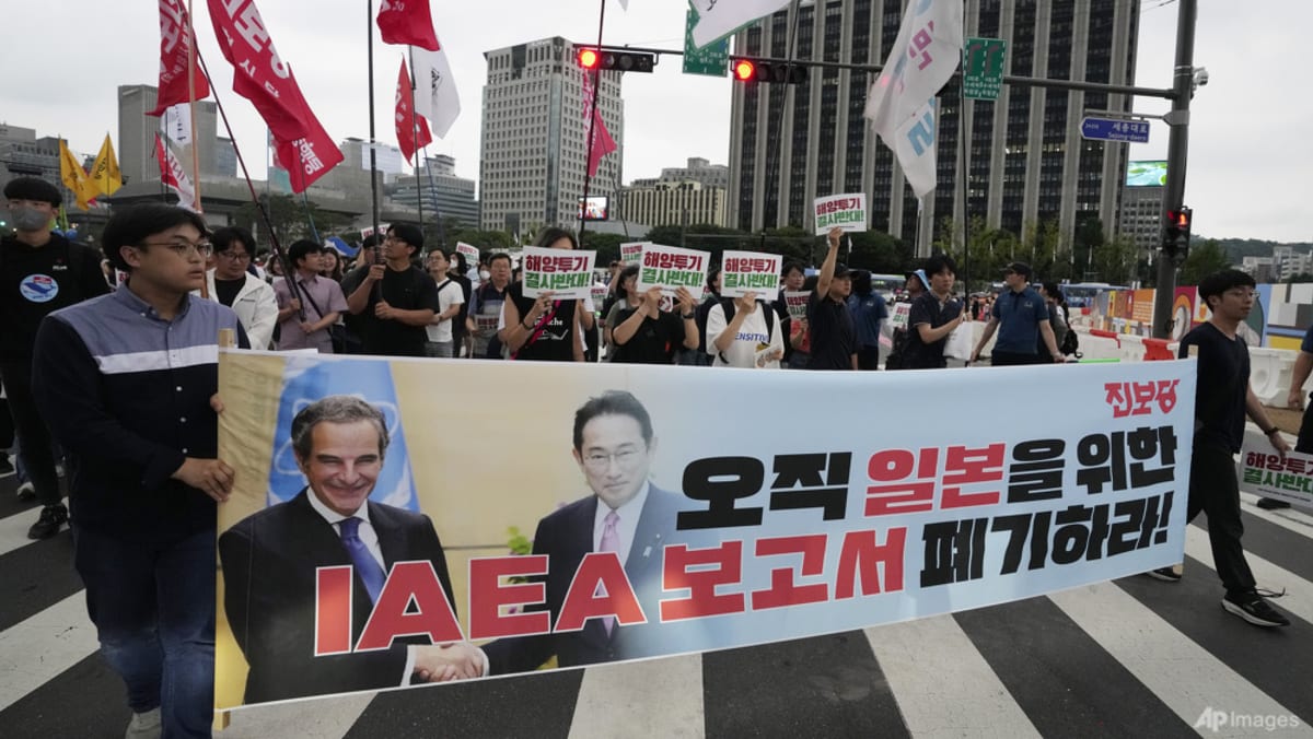 Warga Korea Selatan memprotes rencana Jepang untuk membuang limbah yang diolah dari pabrik Fukushima yang rusak