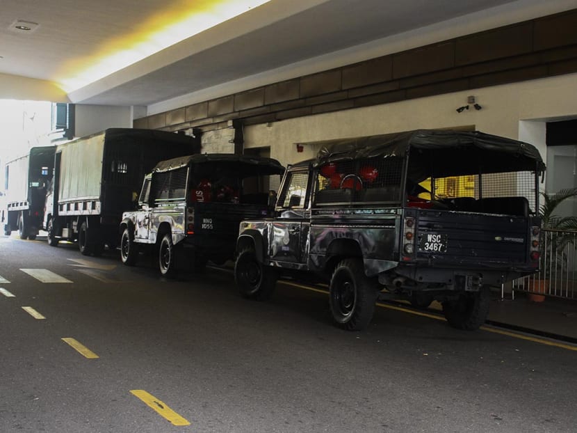 Police trucks seen on standby near the Federal Hotel, adjacent to Low Yat Plaza, in Kuala Lumpur today (July 18, 2015). Photo: The Malaysian Insider