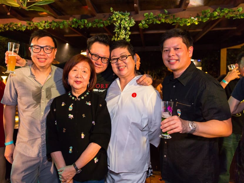 SFC advisory committee chairman Jennie Chua (second from left) and SFC director Joachim Ng (far right) are seen here at the 20th anniversary celebrations of SFC with the trio who kickstarted the idea of setting up a film commission - Mr James Toh (far left), Mr Eric Khoo and Ms Lucilla Teoh.
