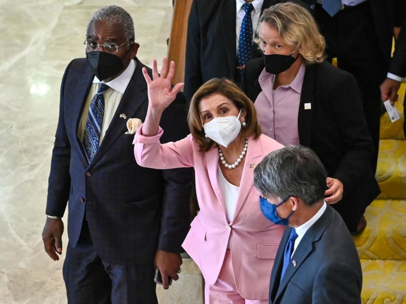 Speaker of the US House of Representatives Nancy Pelosi waving as she leaves the Parliament House in Kuala Lumpur after a meeting with Malaysian officials on Aug 2, 2022.
