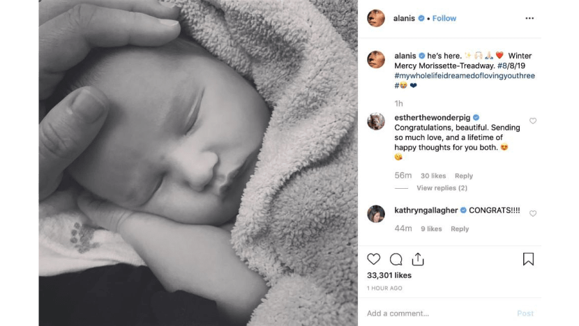 Alanis Morissette gives birth