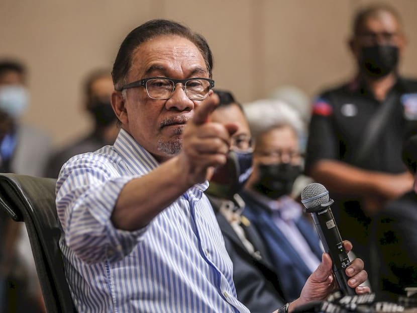 Mr Anwar Ibrahim speaks during a press conference at Eastin Hotel in Petaling Jaya, Malaysia on March 16, 2021. Mr Anwar Ibrahim speaks during a press conference at Eastin Hotel in Petaling Jaya, Malaysia on March 16, 2021.