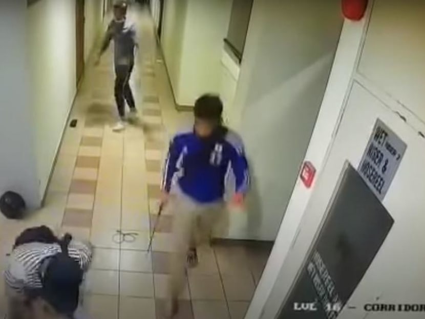 A screengrab of a video circulating online shows what appears to be CCTV footage of a brawl between a group of men that took place on May 10, 2020.