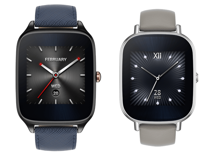 The ASUS ZenWatch 2 1.63 inch and 1.45 inch models in Gun Metal and Silver colours respectively. Photo: ASUS