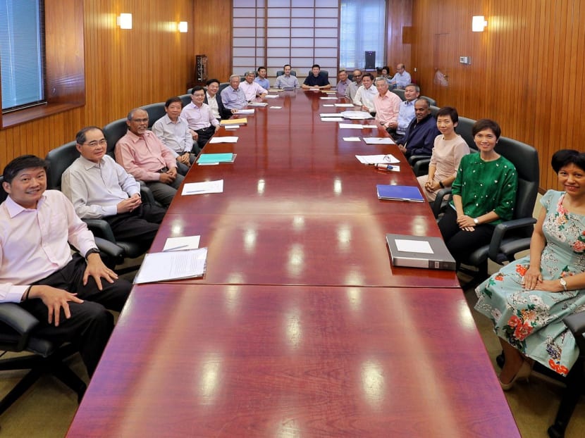 A photo taken during a Cabinet meeting with the existing office holders on Tuesday (April 24), before the reshuffle takes place on May 1.