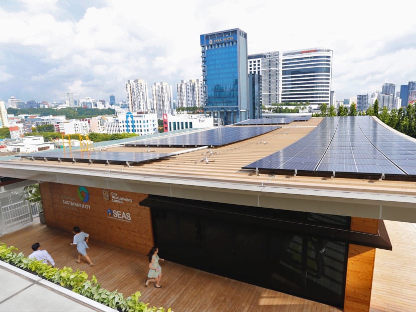 The Singapore Sustainability Academy at City Square Mall is fully solar-powered. Mr Teo Chee Hean said the public sector can speed up the adoption of sustainable practices. Photo: Najeer Yusof/TODAY