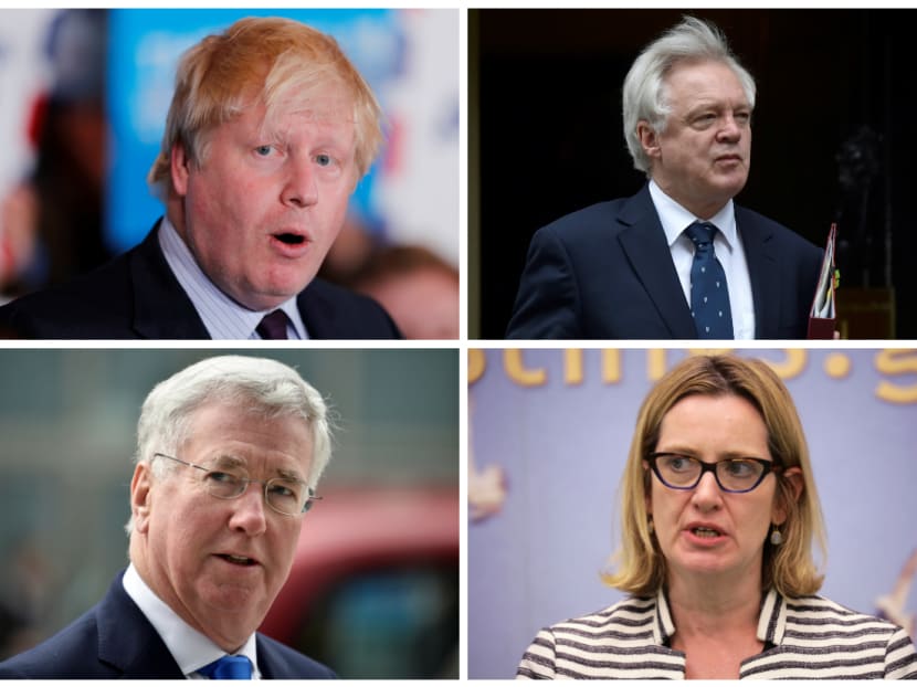 From top left (clockwise): Mr Boris Johnson, Mr David Davis, Ms Amber Rudd and Mr Michael Fallon. Photos: Agencies