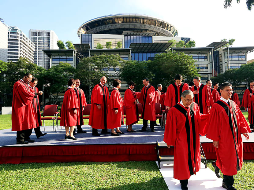 Judges leaving after a group photograph taken at Parliament Green on Jan 11, 2016, the opening of the new legal year. Photo: Koh Mui Fong/TODAY