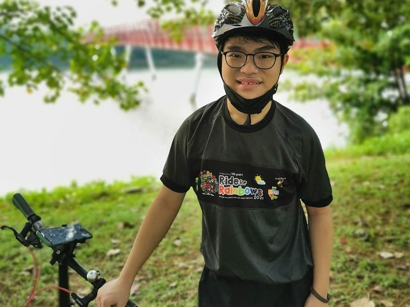 Sage Tan, 16, making an effort to learn to cycle for a Club Rainbow (Singapore) charity event.