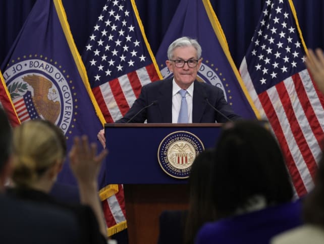 Federal Reserve Board Chairman Jerome Powell holds a news conference following a Federal Open Market Committee meeting at the Federal Reserve on March 22, 2023 in Washington, DC. 