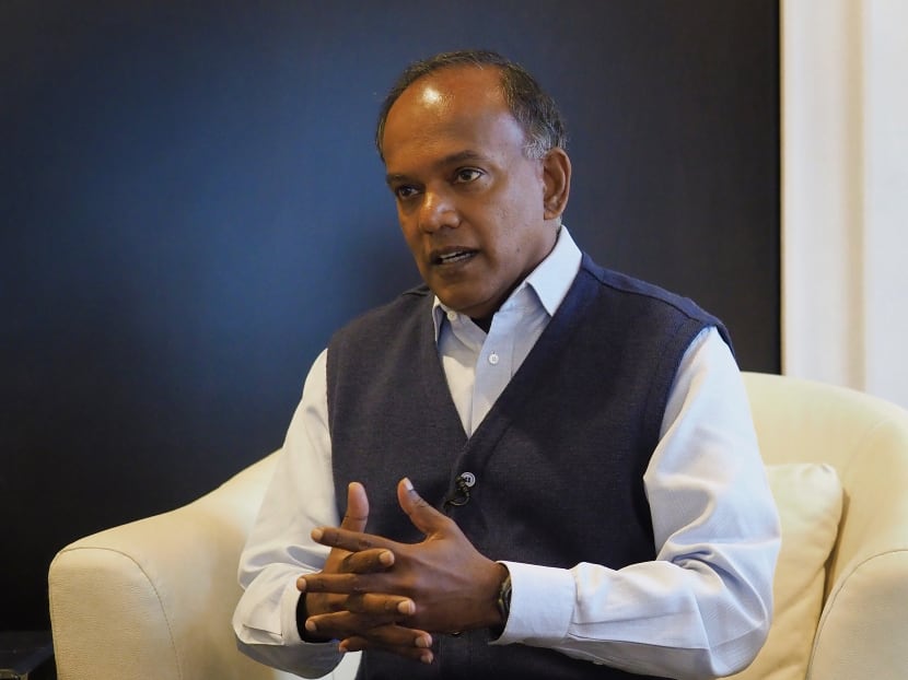 Law and Home Affairs Minister K Shanmugam speaking at an interview. Photo: Raj Nadarajan/TODAY