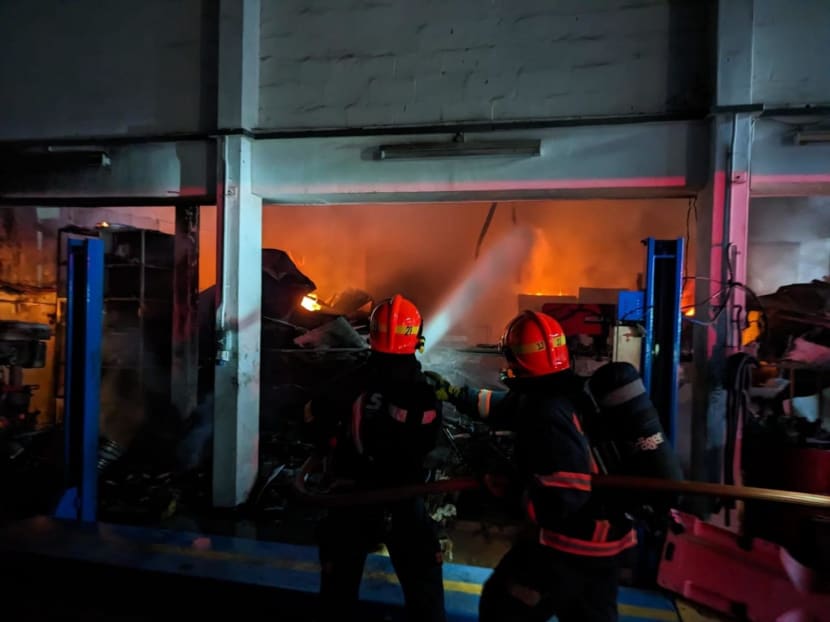 Firefighters trying to contain a blaze at a workshop on Defu Lane on Nov 25, 2022. Firefighters trying to contain a blaze at a workshop on Defu Lane on Nov 25, 2022.