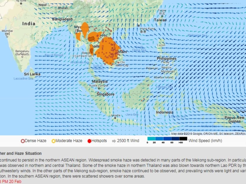 This map produced by the Asean Specialised Meteorological Centre shows that haze affected five of the 10 Asean member countries on Wednesday (Feb 20), yet the group has taken no action.