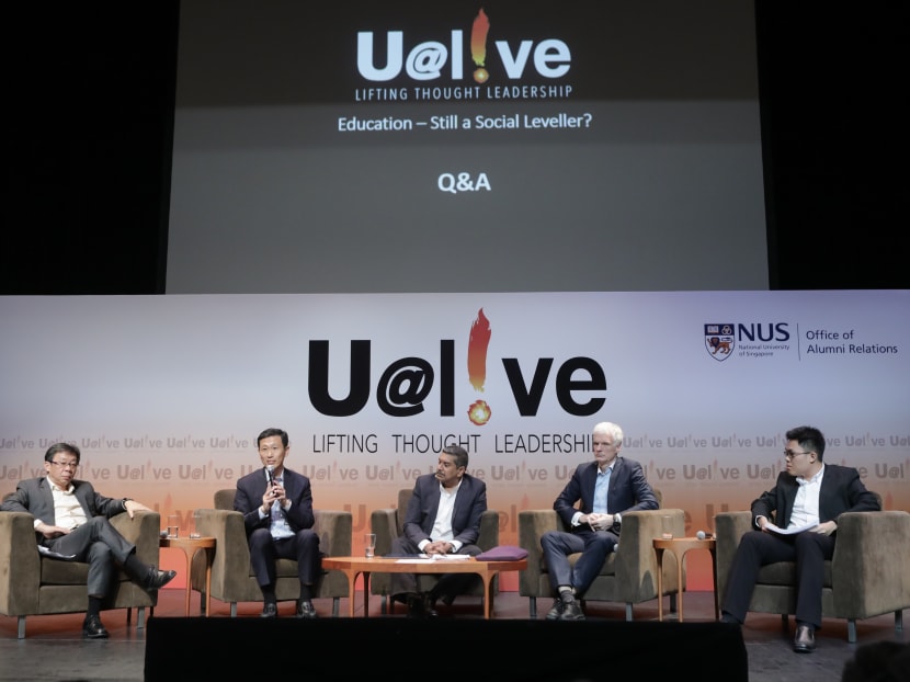 Education Minister Ong Ye Kung (second from left) at a panel discussion held at the National University of Singapore on March 27, 2019.