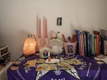 An altar in the bedroom of Ms Violeta Parisi, one of the hundreds of witches across Argentina practicing magic to help their national team, in Buenos Aires on Dec 15, 2022