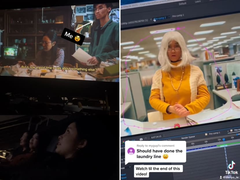 Screenshots from Daniel Le's viral TikTok video in which he edited himself into scenes from the movie Everything Everywhere All at Once to propose to his girlfriend.