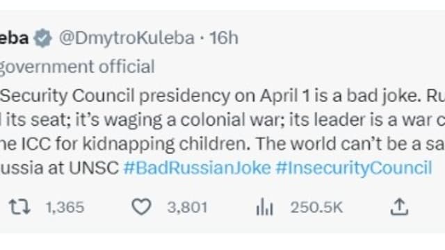 俄任联合国理会轮值主席 乌克兰批：最糟糕的笑话
