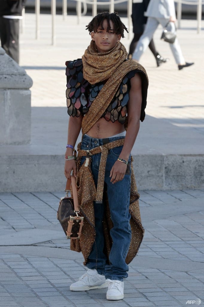 Paris, France - February 27, 2019: Street Style Outfit - Women Wearing A  Grey Top, A Lace Trimmed Low-cut Flowing Orange Apron Dress, A Louis Vuitton  Monogram Round Bucket Handbag Before A