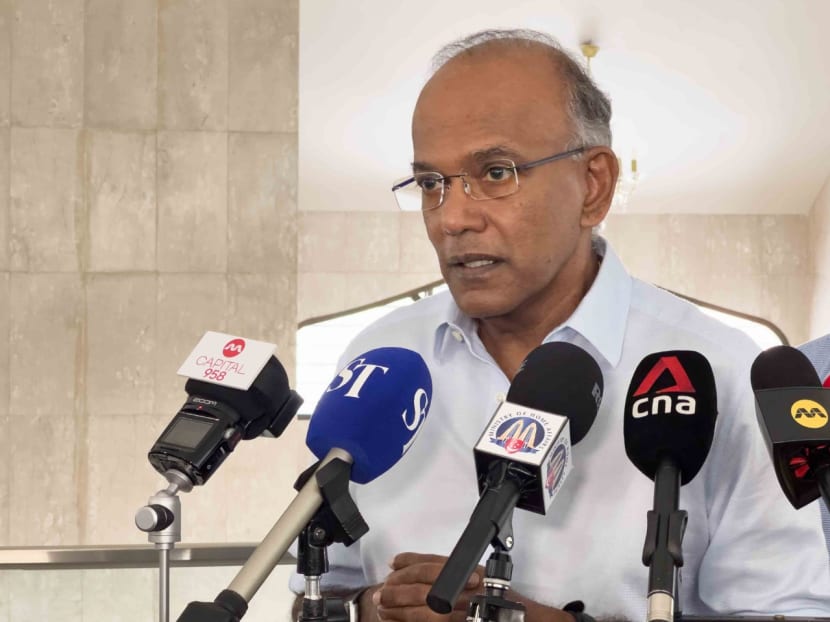 Law and Home Affairs Minister K Shanmugam addressing the media on Feb 1, 2023.