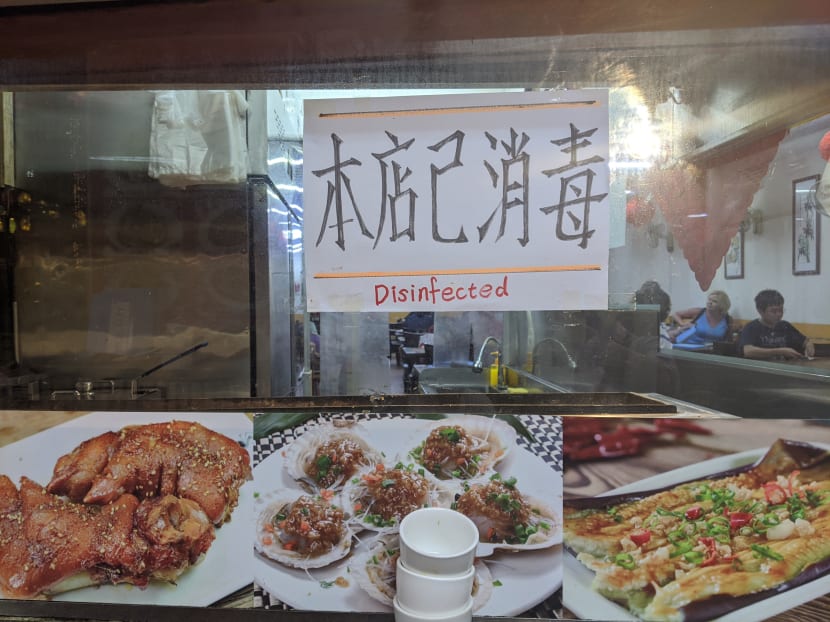 A notice displayed by a Chinese-run eatery to reassure customers that the premise in Chinatown has been disinfected.