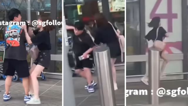 男女机场外拉扯咆哮 女子失控大喊：把护照给我