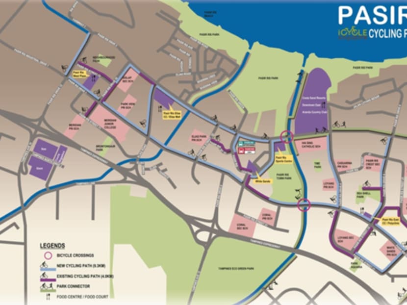 Map of Pasir Ris Cycling Path Network. Graphic: LTA