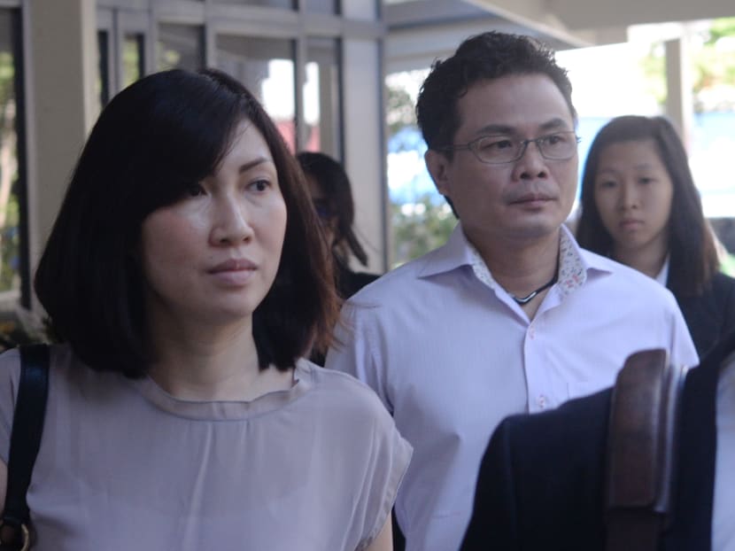 Tay Puay Leng (left) and Chow Chuin Tee, the couple who caused a scene at Toa Payoh hawker centre, arriving at the State Courts on June 15, 2017. Photo: Robin Choo/TODAY