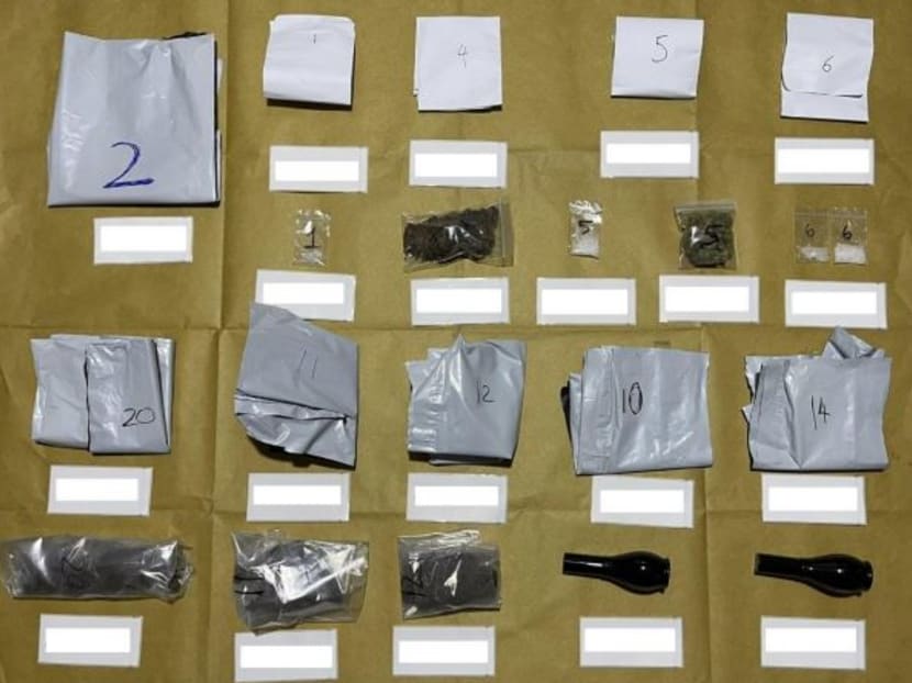 Some of the drugs and drug paraphernalia recovered from the 17-year-old student in the vicinity of Jurong West Street 93.