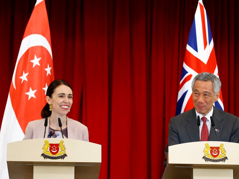 New Zealand's Prime Minister Jacinda Ardern meets with Singapore's Prime Minister Lee Hsien Loong at the Istana in Singapore, May 17, 2019.