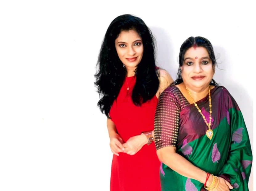 Author of Tamil language historical novel "Sembawang", Ms Kamaladevi Aravindan (right) and her daughter Dr Anitha Devi Pillai, (left) who translated the book into English.