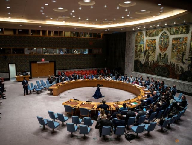 Members of the Security Council attend a meeting on the situation in the Middle East at UN headquarters in New York City, New York, US, on April 14, 2024. 