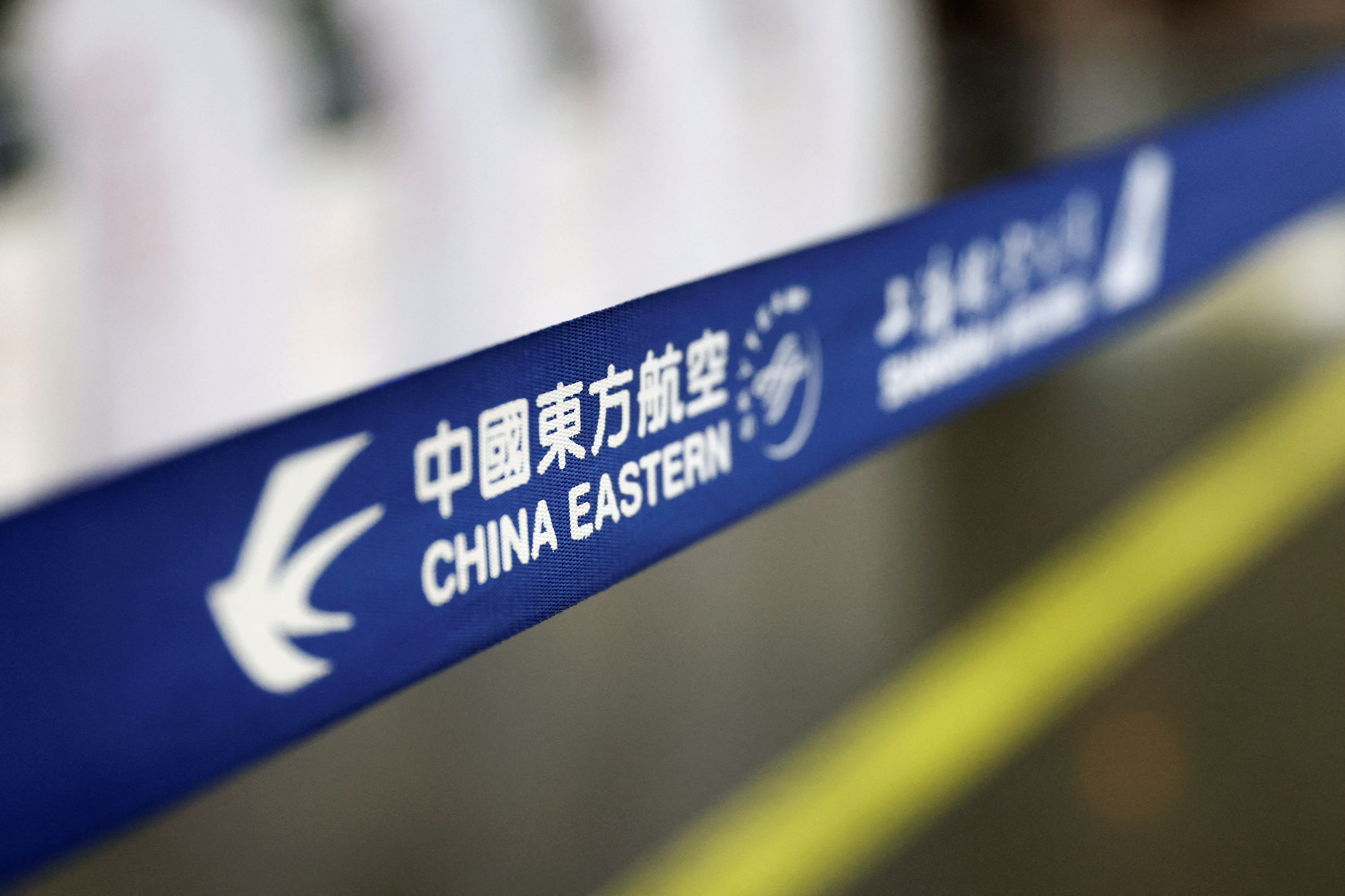 The logo of China Eastern Airlines is pictured at Beijing Capital International Airport in Beijing, China on March 21, 2022.
