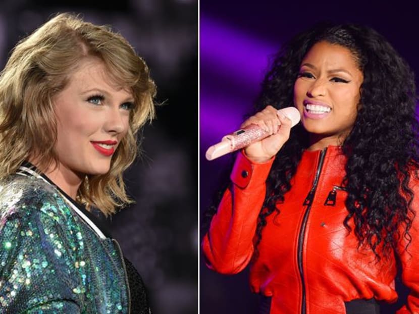 Taylor Swift, left and Nicki Minaj, right traded tweets following the announcement of MTV Video Music Awards nominations. Photos: AP