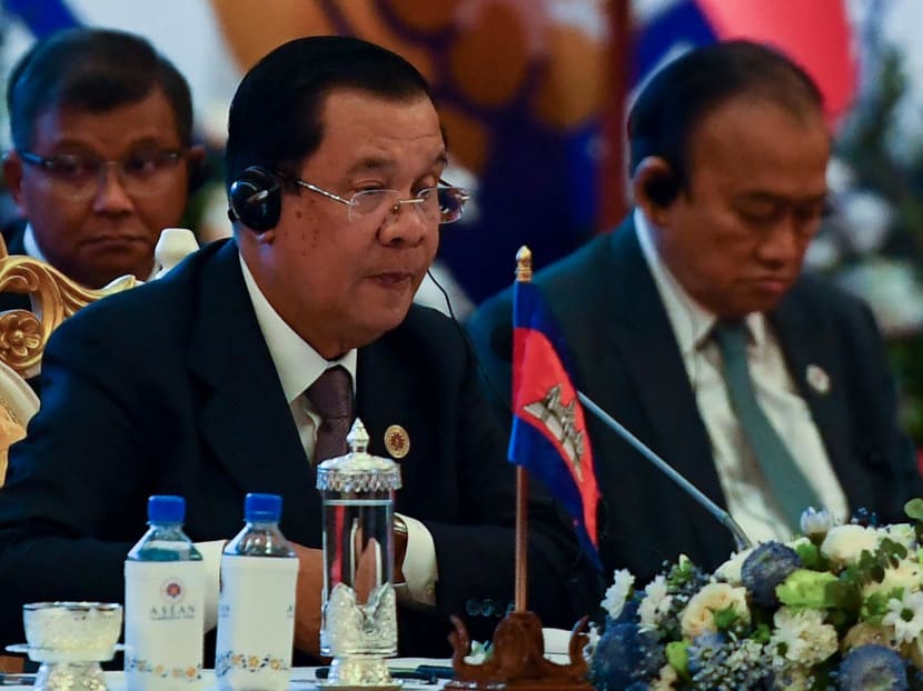 Cambodia's Prime Minister Hun Sen (left) attends the Asean-Canada Summit as part of the 40th and 41st Association of Southeast Asian Nations (Asean) Summits in Phnom Penh on Nov 12, 2022.