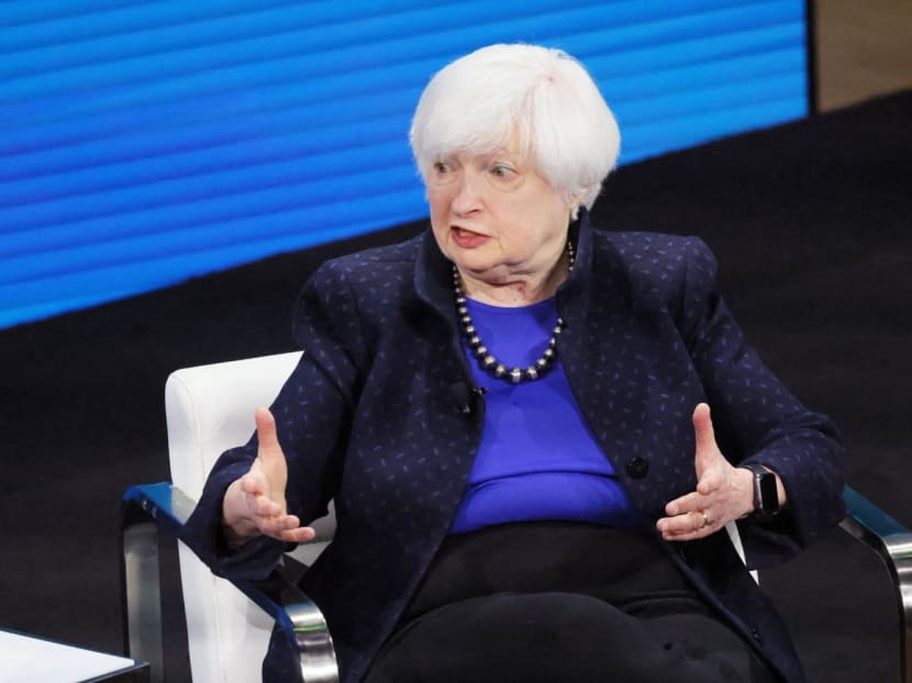 United States (US) Secretary of the Treasury Janet Yellen speaks during the New York Times DealBook Summit in the Appel Room at the Jazz at Lincoln Center on Nov 30, 2022 in New York City.